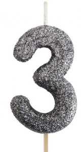 Godan Świeczka cyfra 3 brokatowa czarna