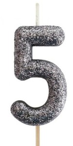 Godan Świeczka cyfra 5 brokatowa czarna