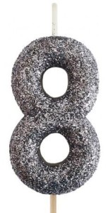 Godan Świeczka cyfra 8 brokatowa czarna
