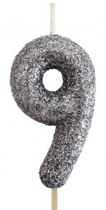 Godan Świeczka cyfra 9 brokatowa czarna