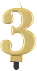 Godan Świeczka cyfra 3 złota