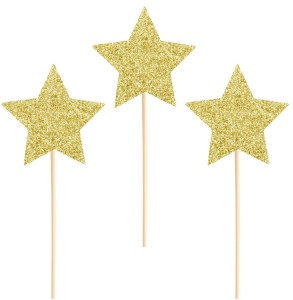 PartyPal Toppery na tort gwiazdki brokatowe złote