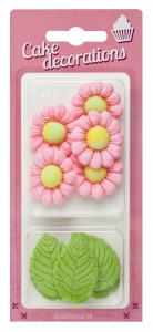 RoseDecor Blister Rumianki cukrowe różowe z liścmi