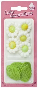 RoseDecor Rumianki cukrowe białe z liśćmi