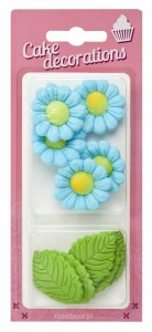 RoseDecor Rumianki cukrowe niebieskie z liśćmi