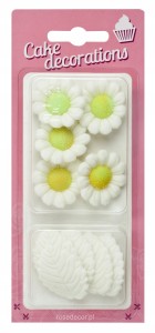 RoseDecor Rumianki cukrowe białe z liśćmi