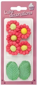 RoseDecor Rumianki cukrowe czerwone z liśćmi