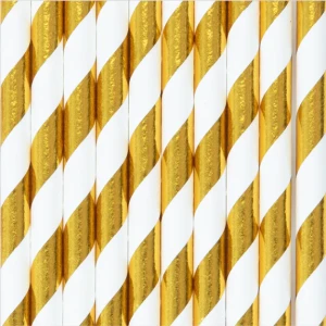 PartyPal Słomki białe w złote paski 10szt