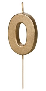 PartyDeco Świeczka cyfra 0 złota retro
