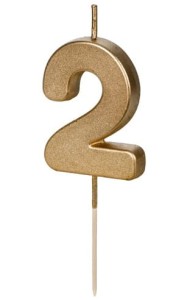 PartyDeco Świeczka cyfra 2 złota retro