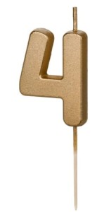 PartyDeco Świeczka cyfra 4 złota retro