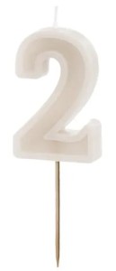 PartyDeco Świeczka urodzinowa cyfra 2 beż