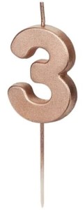 PartyDeco Świeczka urodzinowa Cyferka 3 rose gold