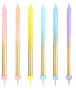 PartyPal Świeczki urodzinowe złoto-tęczowe 6szt