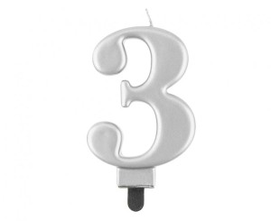 Godan Świeczka cyfra 3 srebrna