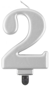 Godan Świeczka cyfra 2 srebrna