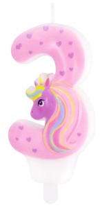 PartyPal Świeczka na tort Jednorożec cyfra 3