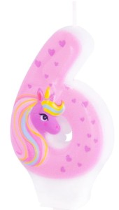 PartyPal Świeczka na tort Jednorożec cyfra 6