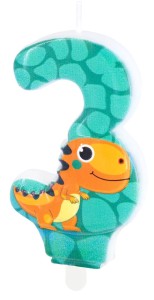 PartyPal Świeczka na tort Dinozaury cyfra 3