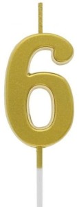 Godan Świeczka cyfra 6 metaliczna złota 9,5x2,3 cm