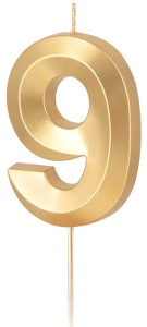 PartyPal Świeczka złota metaliczna cyfra 9