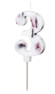 PartyDeco Świeczka cyfra 3 biała z kwiatami