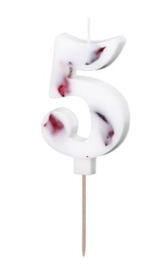 PartyDeco Świeczka cyfra 5 biała z kwiatami