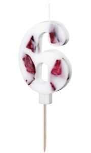PartyDeco Świeczka cyfra 6 biała z kwiatami