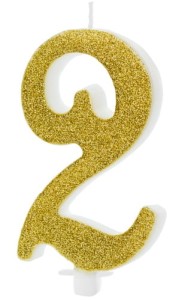 PartyDeco Świeczka urodzinowa cyfra 2 złota 10cm