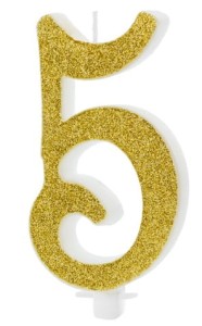 PartyDeco Świeczka urodzinowa cyfra 5 złota 10cm
