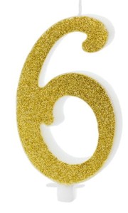 PartyDeco Świeczka urodzinowa cyfra 6 złoty 10cm