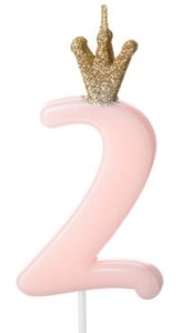 PartyDeco Świeczka cyfra 2 z koroną różowa