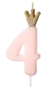PartyDeco Świeczka cyfra 4 z koroną różowa