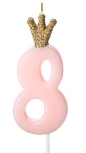 PartyDeco Świeczka cyfra 8 z koroną różowa