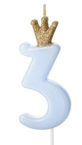 Partydeco Świeczka cyferka 3 niebieska z koroną