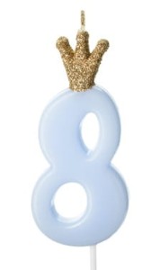 Partydeco Świeczka cyferka 8 niebieska z koroną