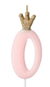 PartyDeco Świeczka cyfra 0 z koroną różowa